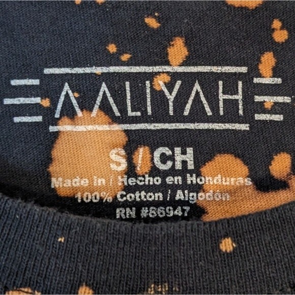 Aaliyay Black Bleach Dyed Graphic Tee Cropped Retro  EUC SZ SM - Picture 3 of 5